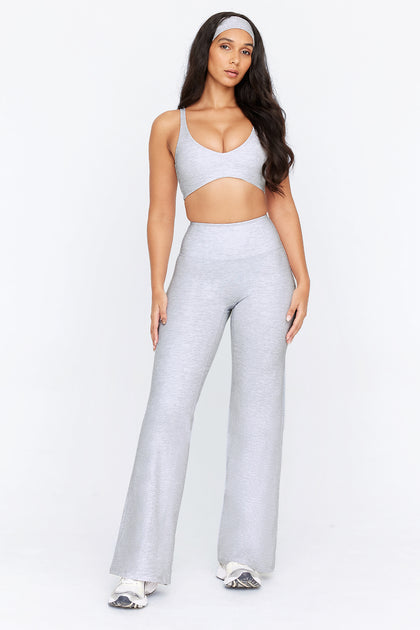 Ankle Length Grey Fitted Flare pants for Gym and Yoga – Tabadtod Store