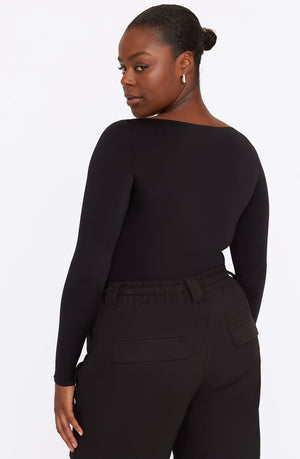 365 SECOND SKIN BOAT NECK LONG SLEEVE TOP - SHADOW BLACK