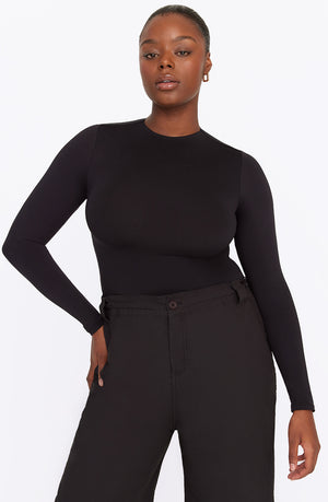 365 SECOND SKIN MOCK NECK LONG SLEEVE BODYSUIT - SHADOW BLACK