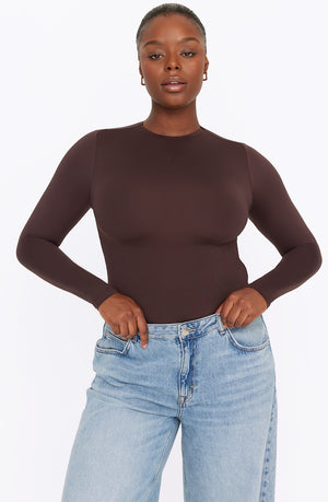 365 SECOND SKIN MOCK NECK LONG SLEEVE BODYSUIT - ESPRESSO