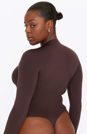 365 SECOND SKIN MOCK NECK LONG SLEEVE BODYSUIT - ESPRESSO