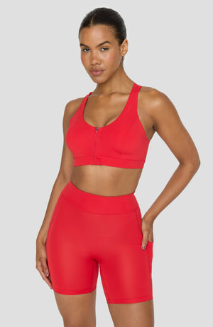 FORMTECH ZIP FRONT OPEN BACK SPORTS BRA - CHILLI RED