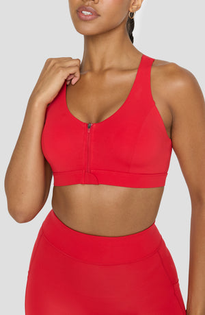 FORMTECH ZIP FRONT OPEN BACK SPORTS BRA - CHILLI RED