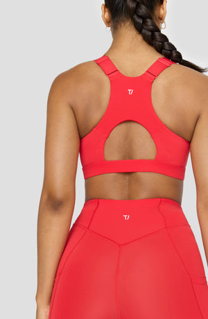 FORMTECH ZIP FRONT OPEN BACK SPORTS BRA - CHILLI RED