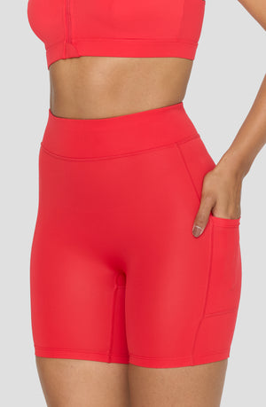 FORMTECH HIGH WAISTED SIDE POCKET RUNNING SHORTS - CHILLI RED