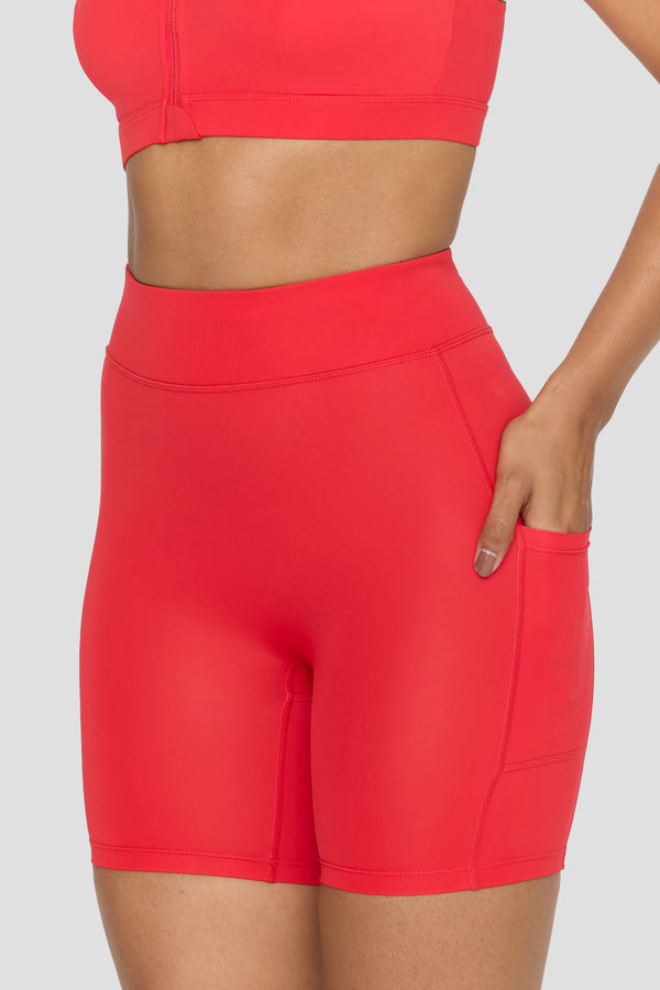 FORMTECH HIGH WAISTED SIDE POCKET RUNNING SHORTS - CHILLI RED