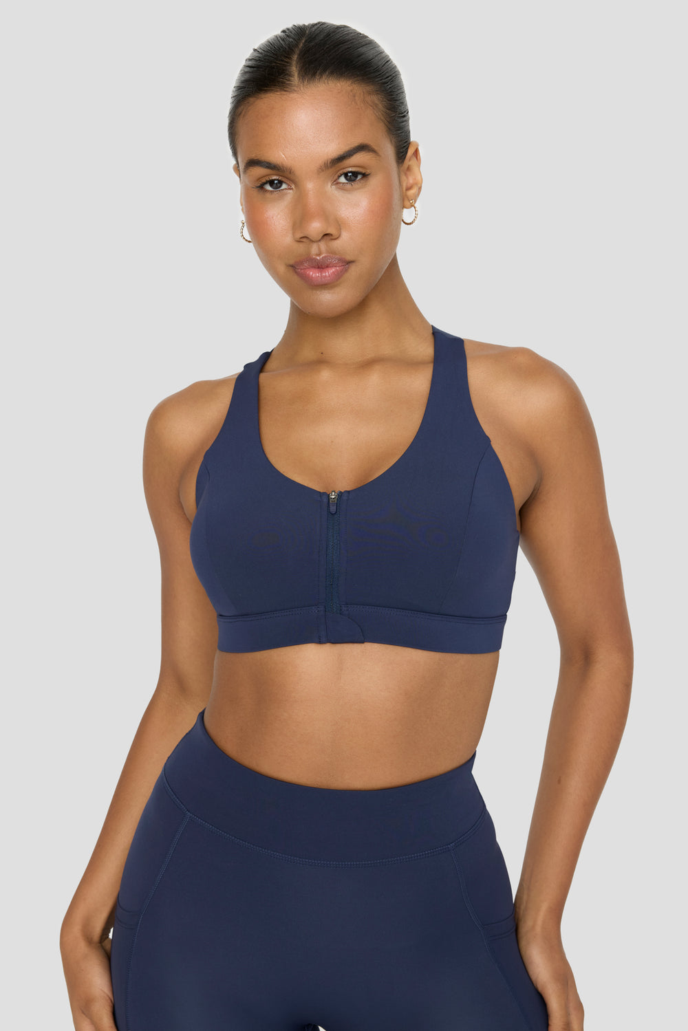 FORMTECH ZIP FRONT OPEN BACK SPORTS BRA - NAVY