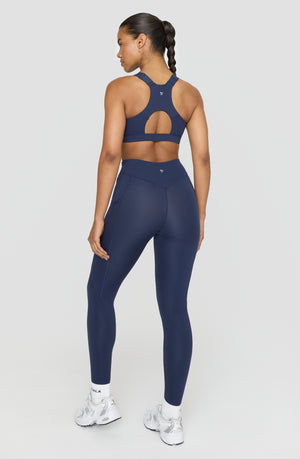 FORMTECH ZIP FRONT OPEN BACK SPORTS BRA - NAVY