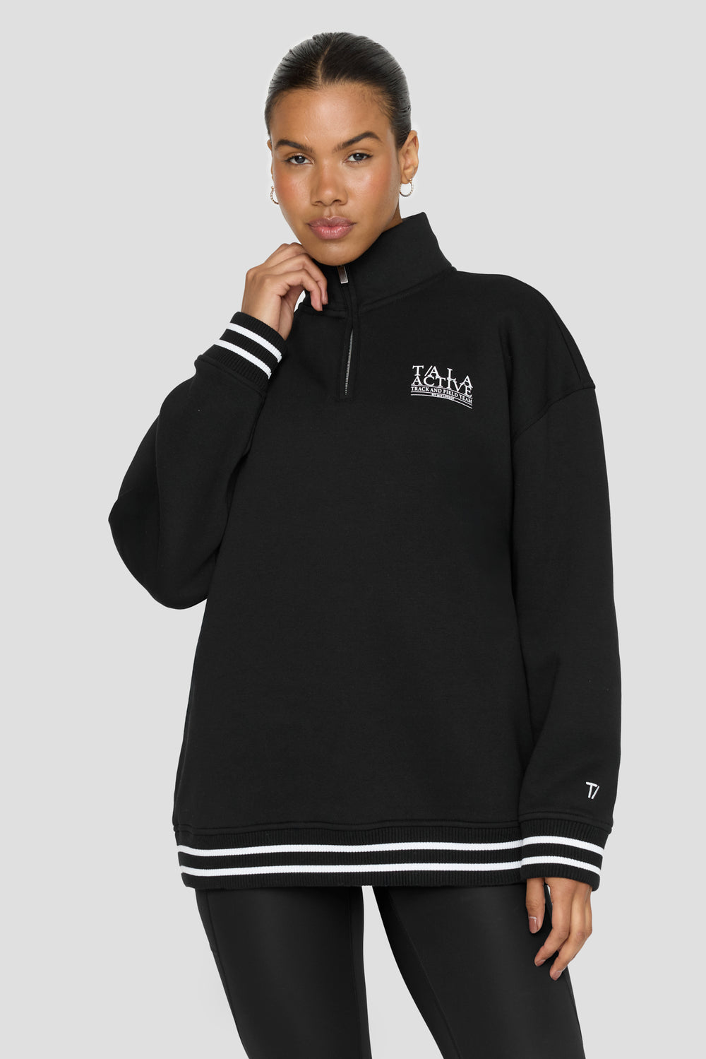 TALA TRACK AND FIELD QUARTER ZIP SWEATSHIRT - BLACK