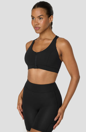 FORMTECH ZIP FRONT OPEN BACK SPORTS BRA - BLACK