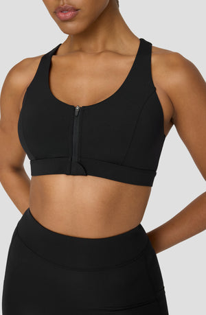 FORMTECH ZIP FRONT OPEN BACK SPORTS BRA - BLACK