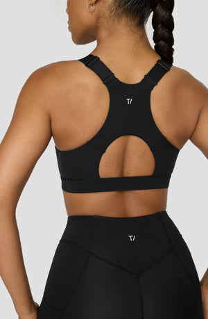 FORMTECH ZIP FRONT OPEN BACK SPORTS BRA - BLACK