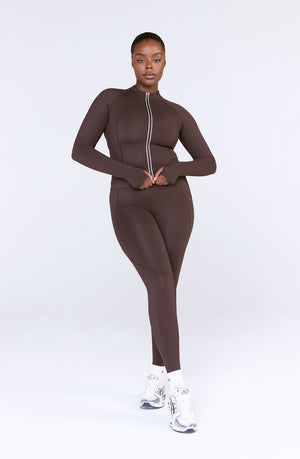 SKINLUXE ZIP THROUGH RUNNING TOP - ESPRESSO