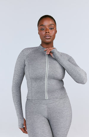 SKINLUXE ZIP THROUGH RUNNING TOP - DARK GREY MARL