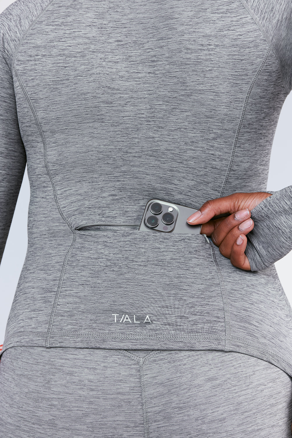 SKINLUXE ZIP THROUGH RUNNING TOP - DARK GREY MARL