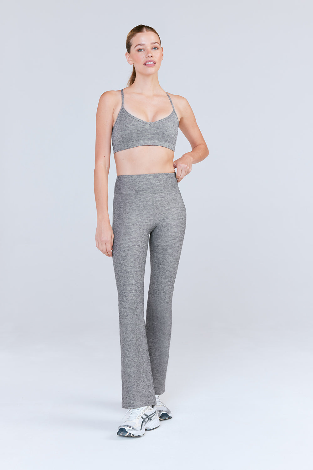 SKINLUXE HIGH WAISTED FLARED LEGGING - DARK GREY MARL