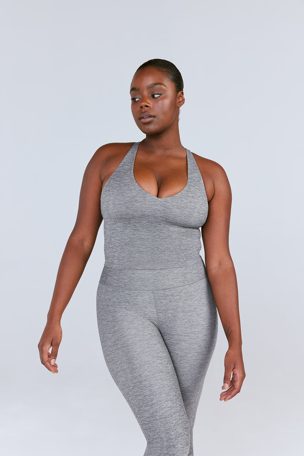 SKINLUXE BUILT-IN SUPPORT STRAPPY BACK CAMI TOP - DARK GREY MARL