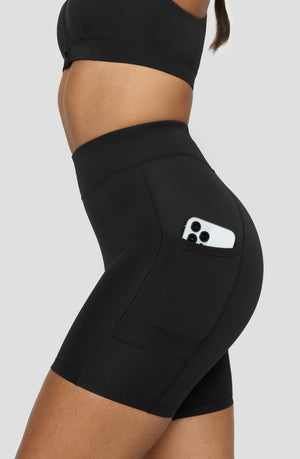 FORMTECH HIGH WAISTED SIDE POCKET RUNNING SHORTS - BLACK