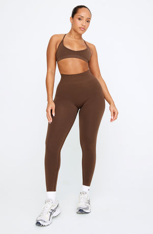 SCULPT SEAMLESS MINI SPORTS BRA - COFFEE MARL