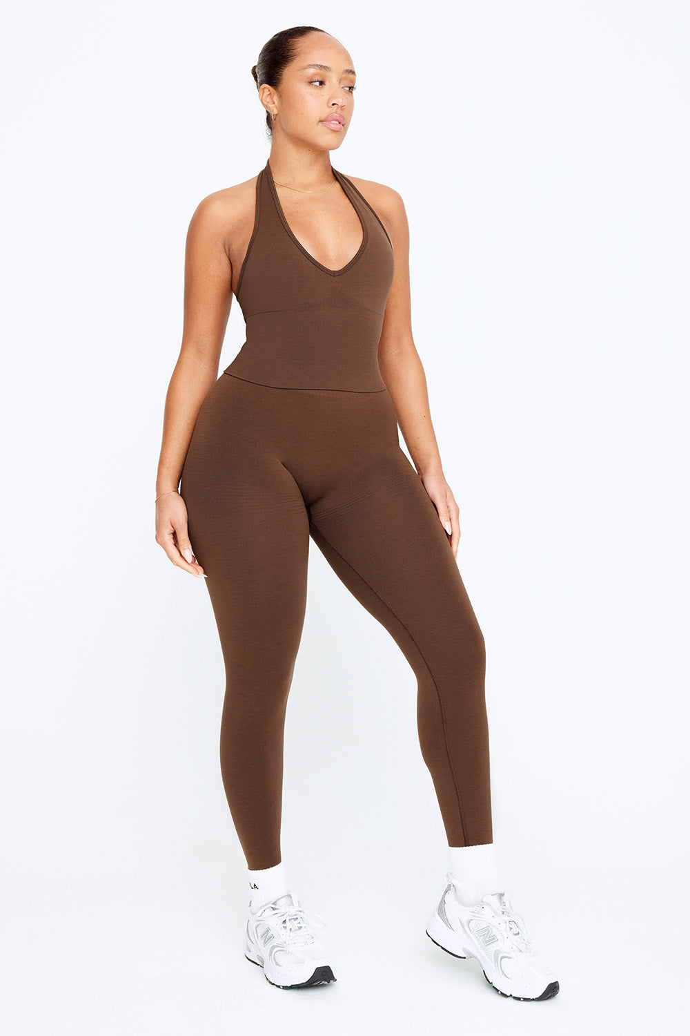 SCULPT SEAMLESS HALTER TANK - COFFEE MARL