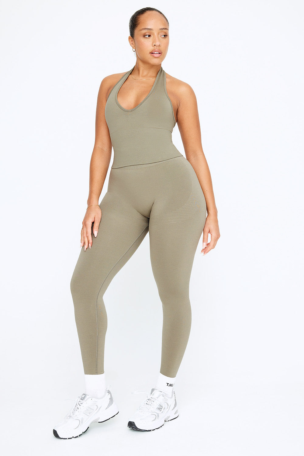 SCULPT SEAMLESS HALTER TANK - OLIVE MARL