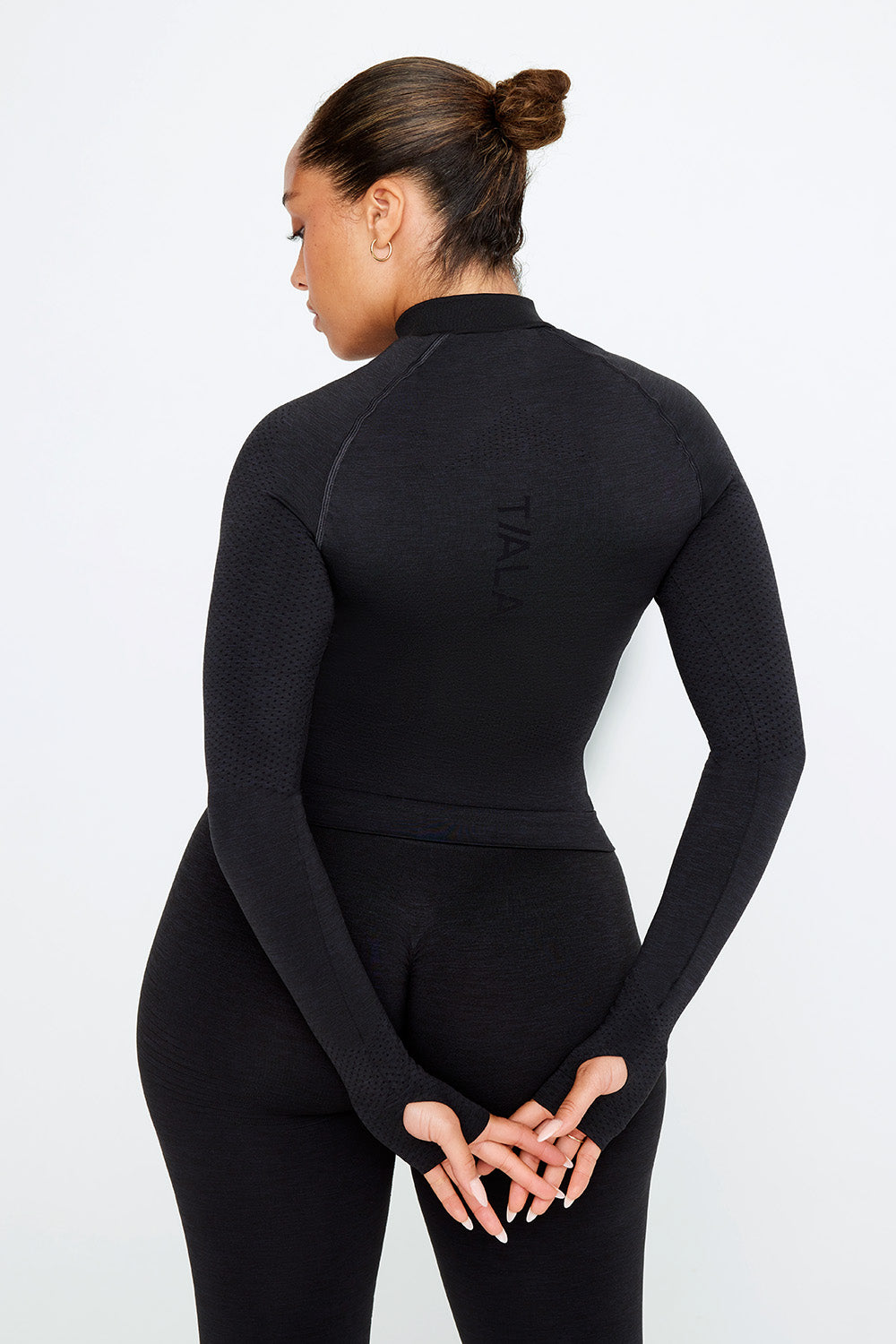 SCULPT SEAMLESS MOCK NECK ZIP THROUGH JACKET- BLACK MARL