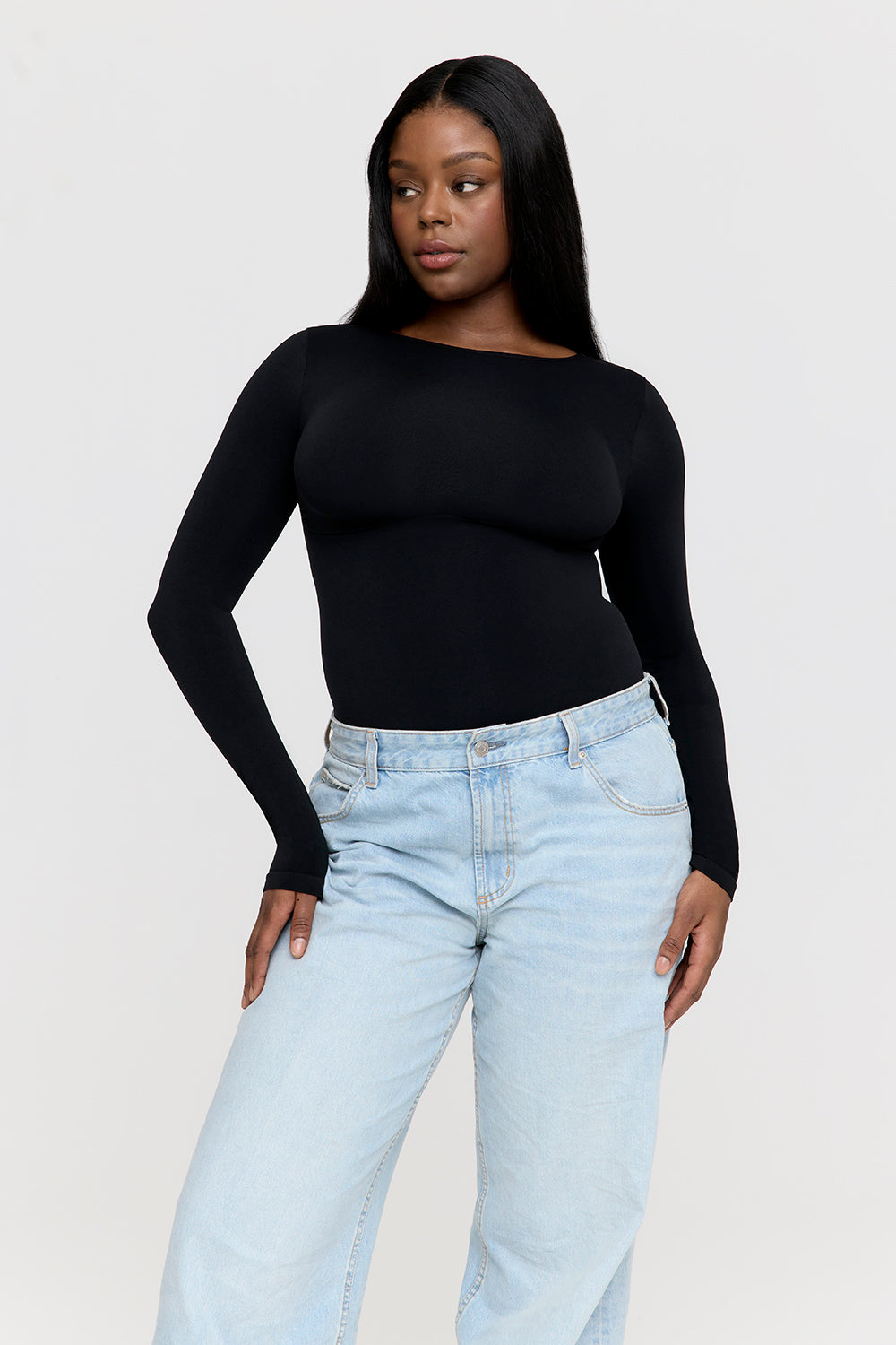 365 CONTOUR LONG SLEEVE SHAPING BODYSUIT - SHADOW BLACK