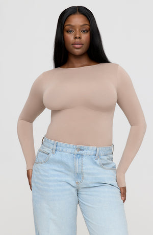 365 CONTOUR LONG SLEEVE SHAPING BODYSUIT - CAPPUCCINO