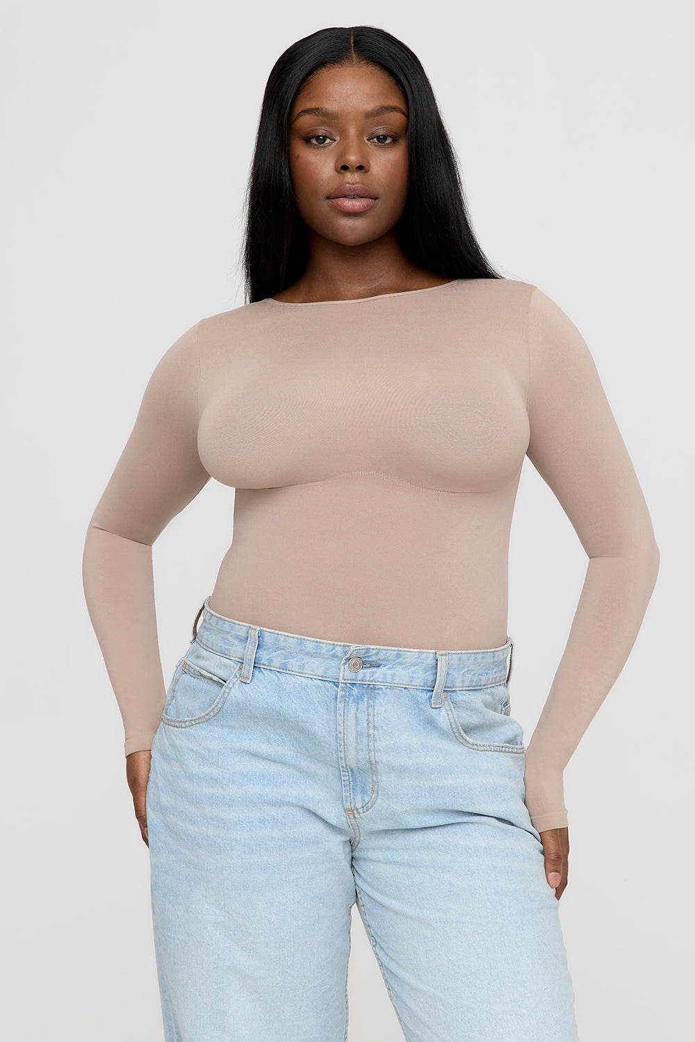 365 CONTOUR LONG SLEEVE BODYSUIT - CAPPUCCINO