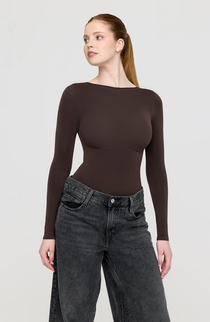 365 CONTOUR LONG SLEEVE SHAPING BODYSUIT - ESPRESSO