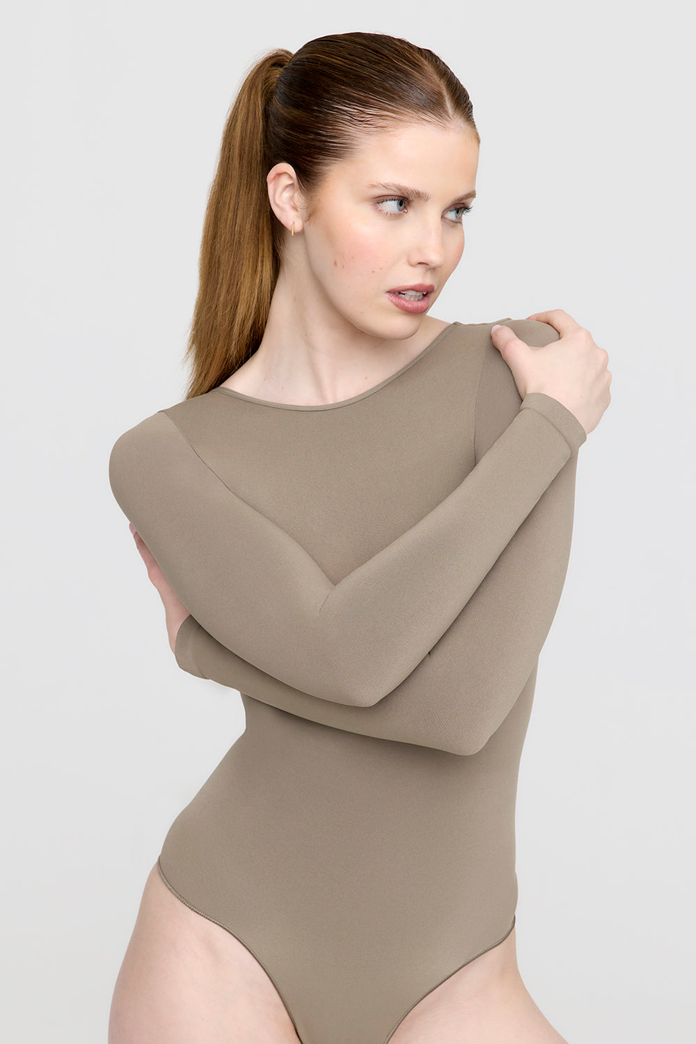 365 CONTOUR LONG SLEEVE BODYSUIT - STONE KHAKI