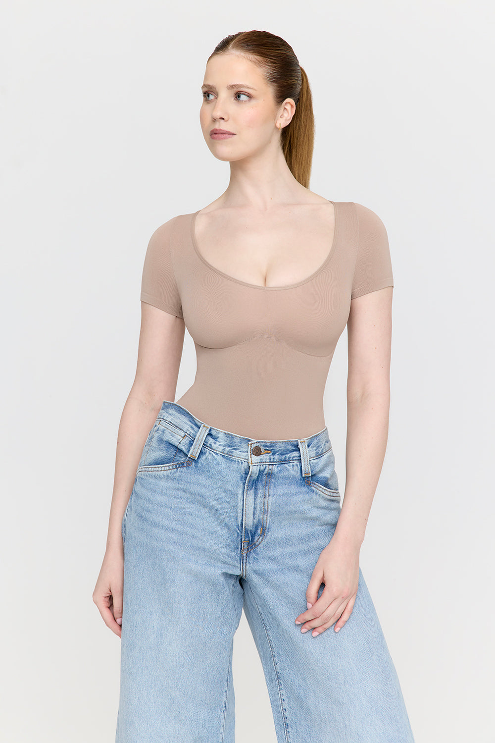 365 CONTOUR SHORT SLEEVE BODYSUIT - CAPPUCCINO