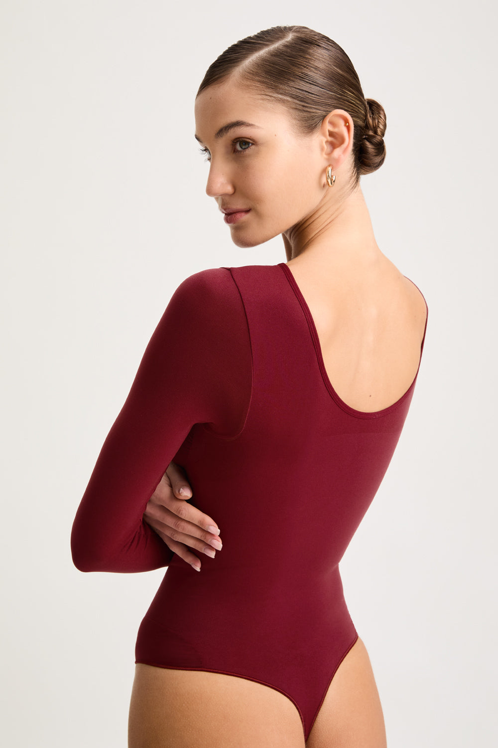 365 CONTOUR LONG SLEEVE SHAPING BODYSUIT - CHERRY