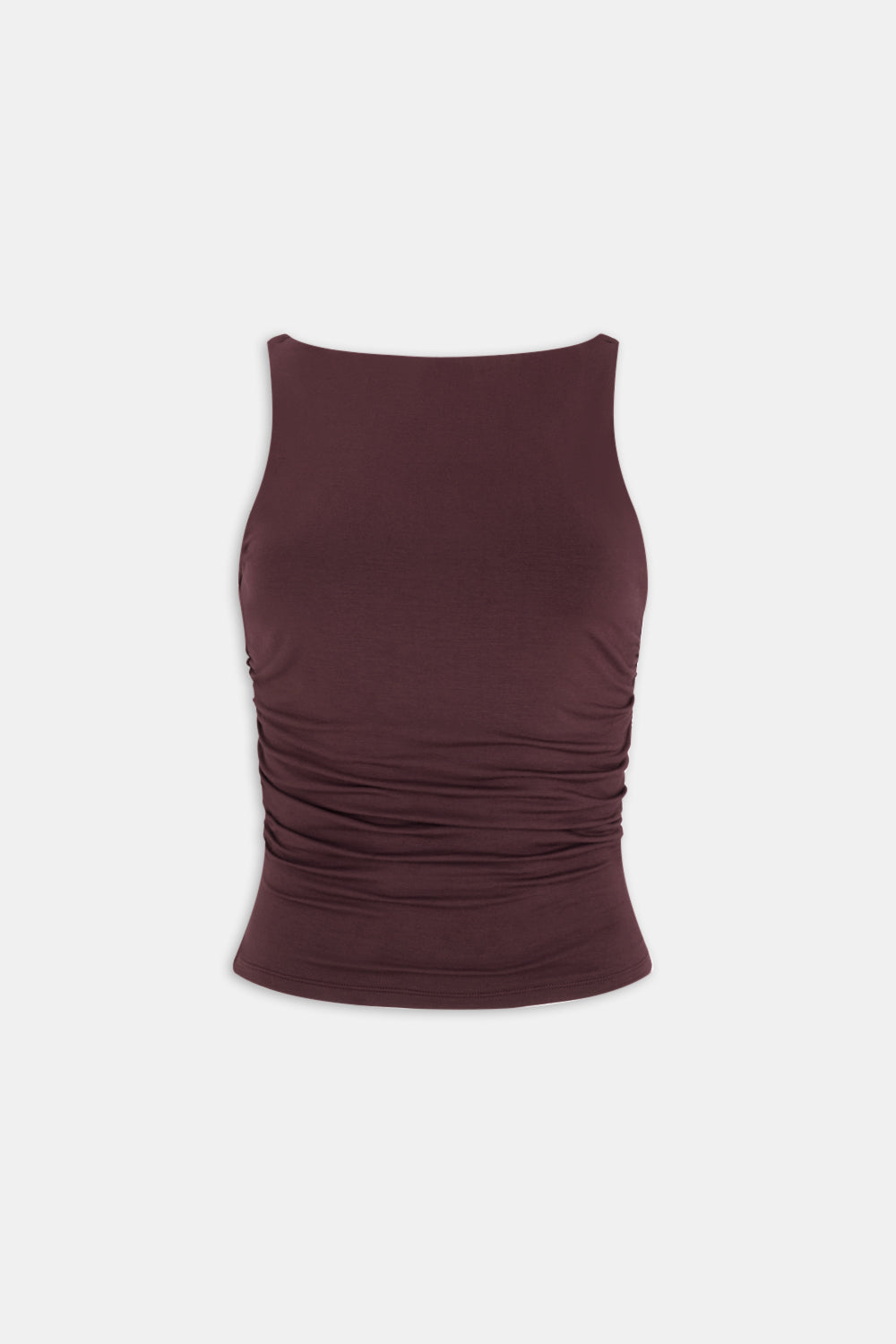 365 RUCHED SIDE BOAT NECK TOP - MULLED WINE