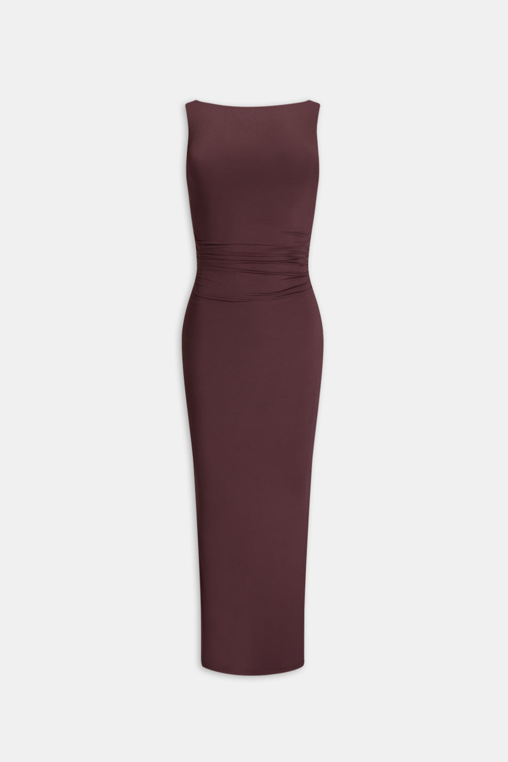 365 RUCHED SIDE BOAT NECK MAXI DRESS - MULLED WINE