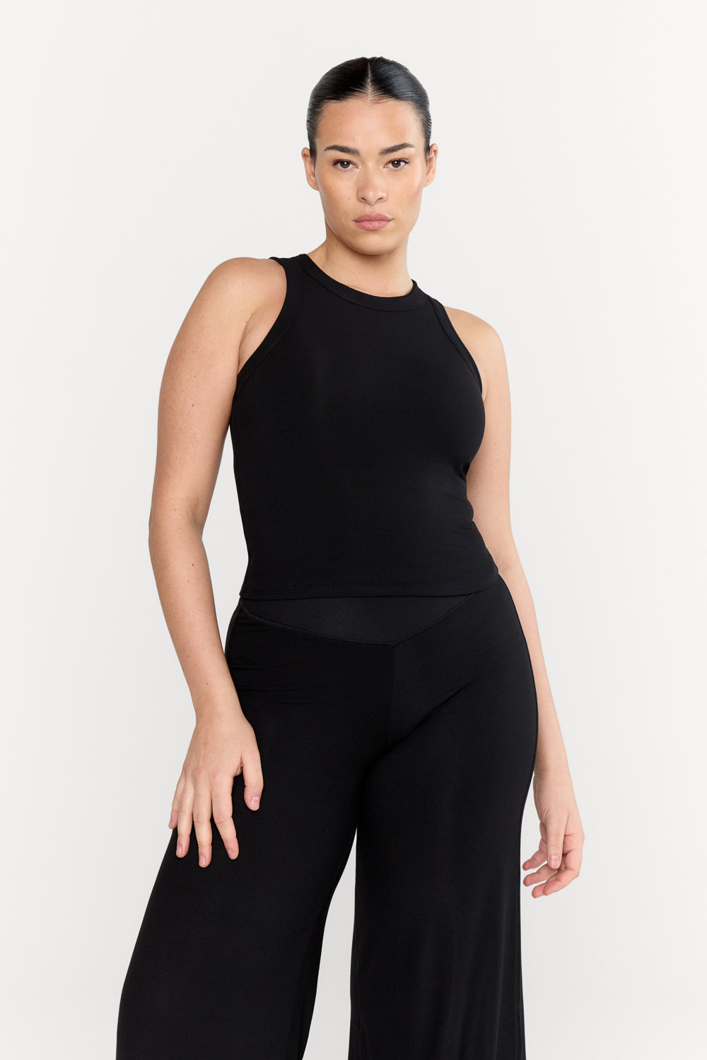 365 SCULPTING LOUNGE RACER TANK - SHADOW BLACK