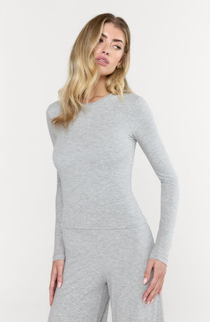 365 SCULPTING LOUNGE LONG SLEEVE TOP - GREY MARL