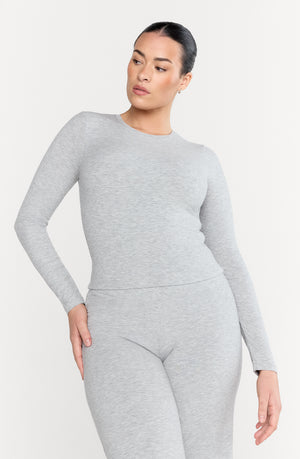 365 SCULPTING LOUNGE LONG SLEEVE TOP - GREY MARL