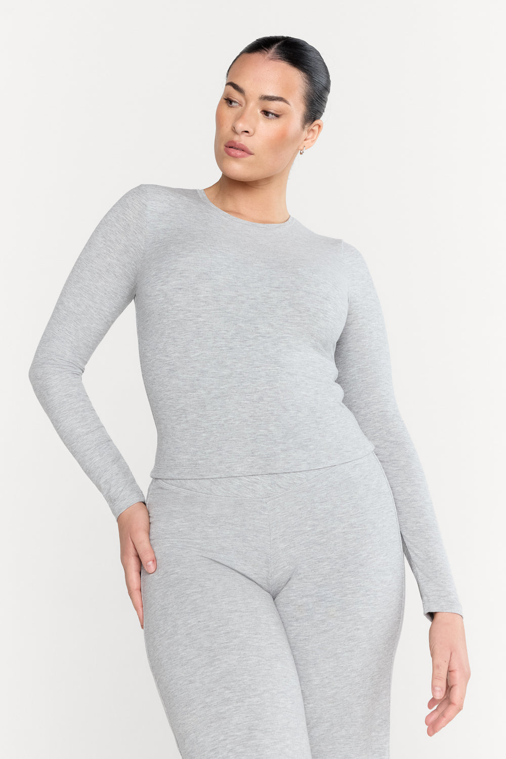 365 SCULPTING LOUNGE LONG SLEEVE TOP - GREY MARL