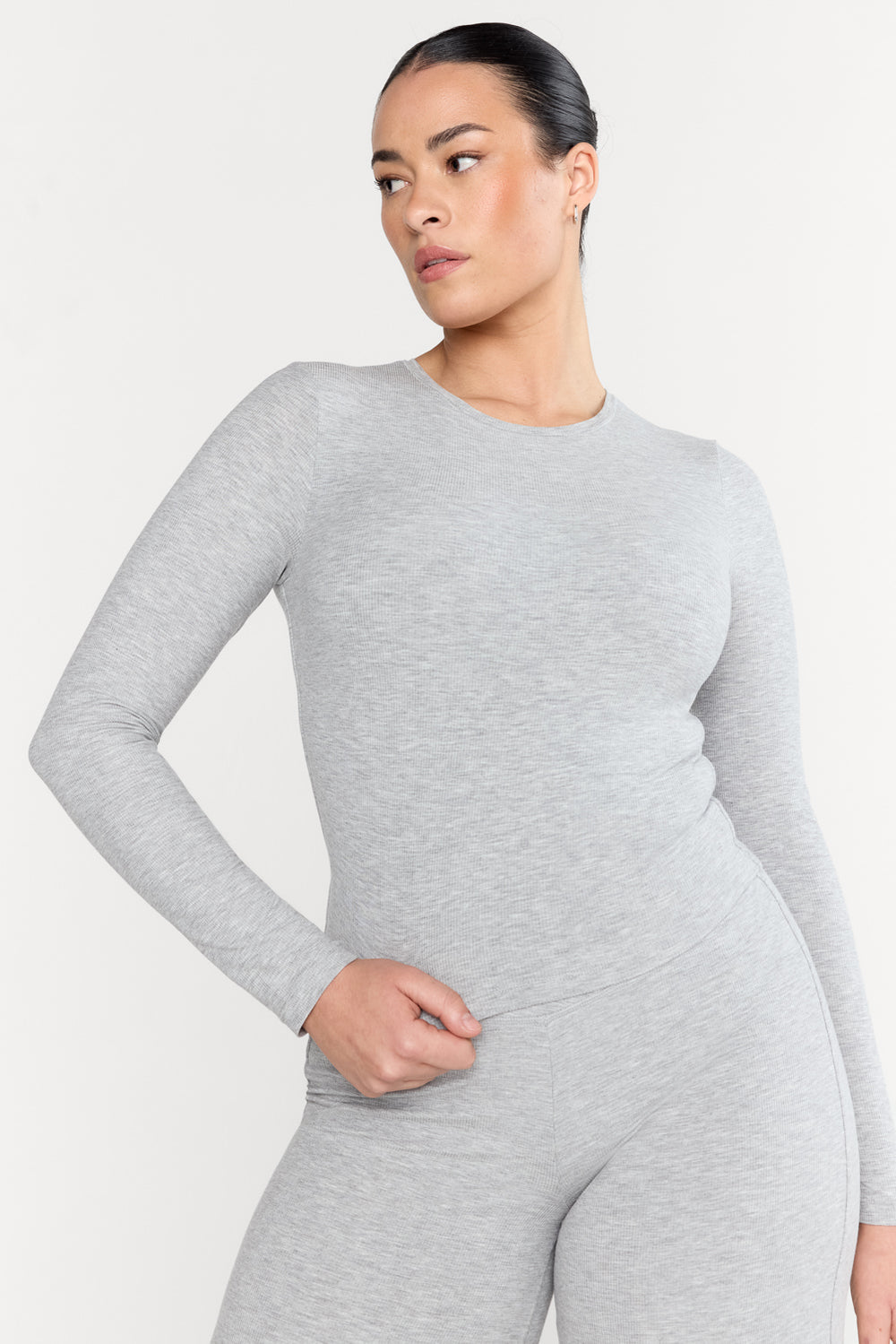 365 SCULPTING LOUNGE LONG SLEEVE TOP - GREY MARL