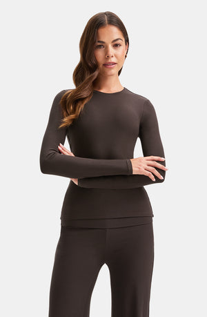 365 SCULPTING LOUNGE LONG SLEEVE FULL LENGTH T-SHIRT - ESPRESSO