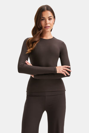 365 SCULPTING LOUNGE LONG SLEEVE FULL LENGTH T-SHIRT - ESPRESSO