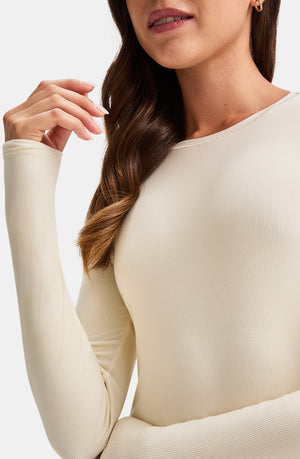 365 SCULPTING LOUNGE LONG SLEEVE FULL LENGTH T-SHIRT - BUTTERMILK