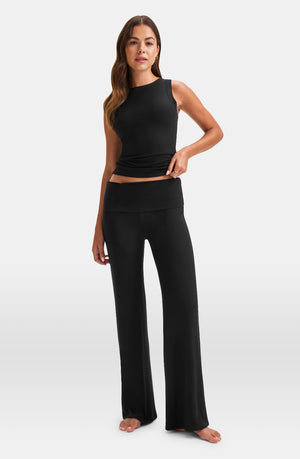 365 SCULPTING LOUNGE MULTIWAY FOLD WAIST FLARED TROUSERS - SHADOW BLACK