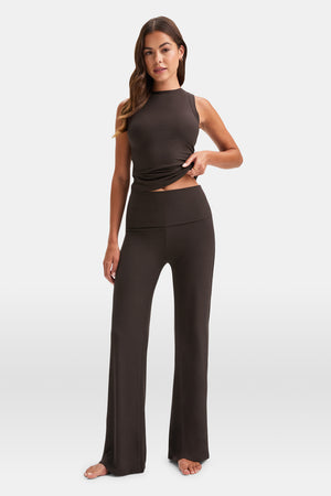 365 SCULPTING LOUNGE MULTIWAY FOLD WAIST FLARED TROUSERS - ESPRESSO