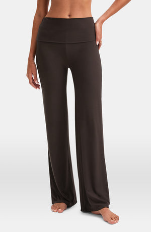 365 SCULPTING LOUNGE MULTIWAY FOLD WAIST FLARED TROUSERS - ESPRESSO