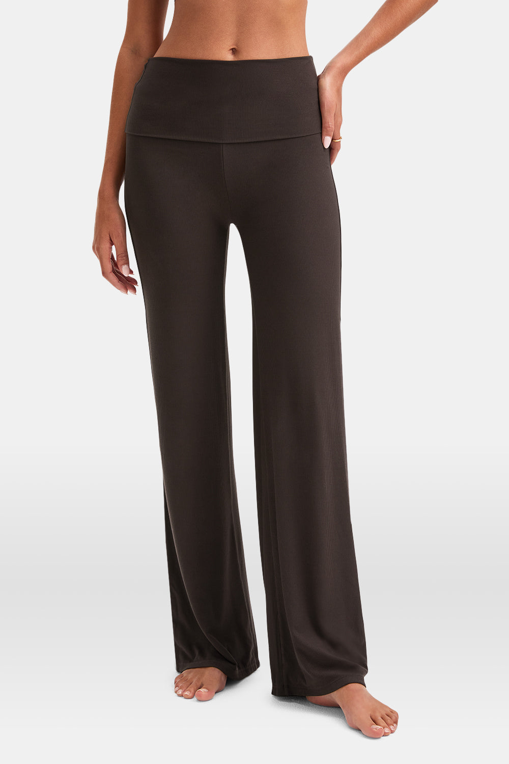 365 SCULPTING LOUNGE MULTIWAY FOLD WAIST FLARED TROUSERS - ESPRESSO