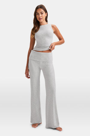 365 SCULPTING LOUNGE MULTIWAY FOLD WAIST FLARED TROUSERS - GREY MARL