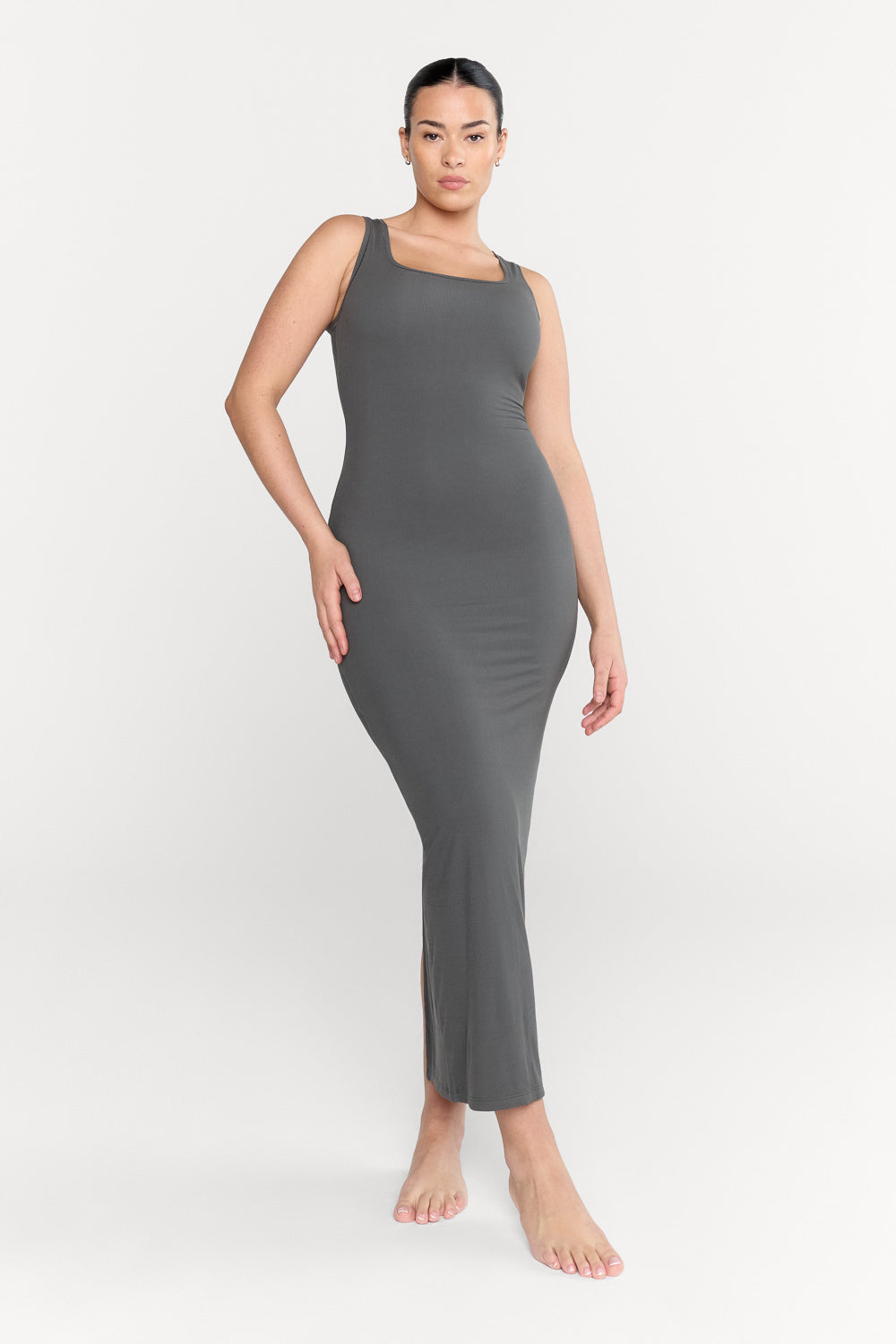 365 SCULPTING LOUNGE SQUARE NECK MAXI DRESS - DARK OLIVE