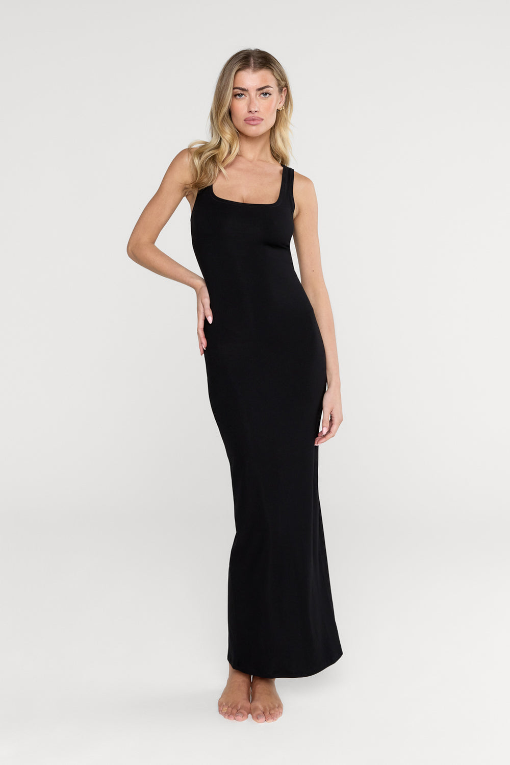 365 SCULPTING LOUNGE SQUARE NECK MAXI DRESS - SHADOW BLACK